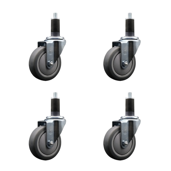4'' SS Thermoplastic Rubber Wheel Swivel 1-1/4'' Expanding Stem Caster Set, 4PK